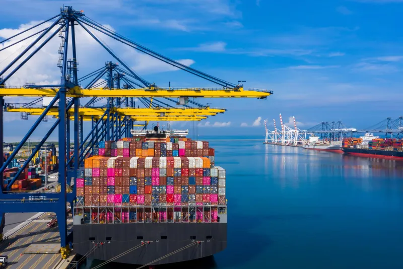 Container ship loaded with cargo